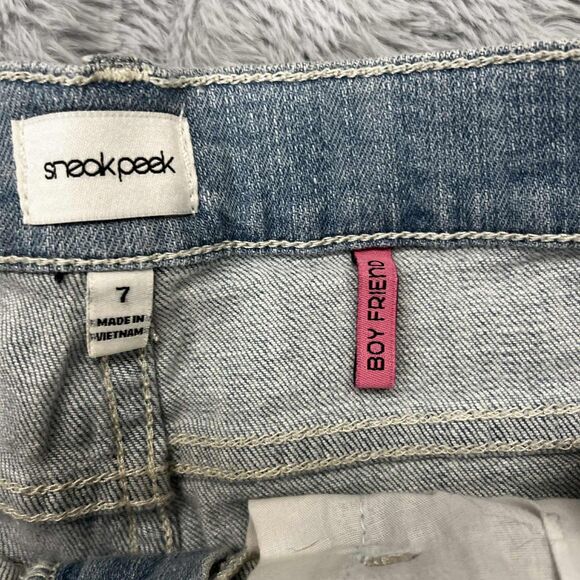 Sneak Peek Jeans Women 7 Boyfriend Distressed Ripped Light Wash Cuffed Denim - Picture 3 of 10